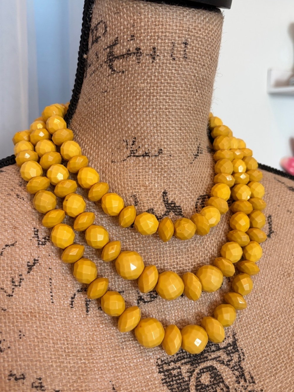 Yellow Faceted Bead Multi-Strand Necklace - Women Jewelry
